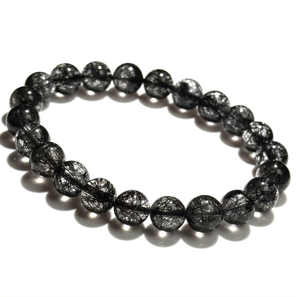 〔K2085-4〕高品質 約9mm 透明度が高い 迫力 ブラックルチルクォーツ ブレスレット