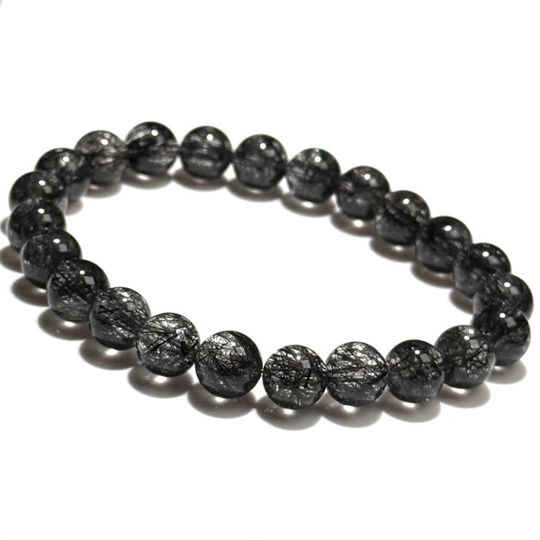 〔K2085-6〕高品質 約8mm 透明度が高い 迫力 ブラックルチルクォーツ ブレスレット