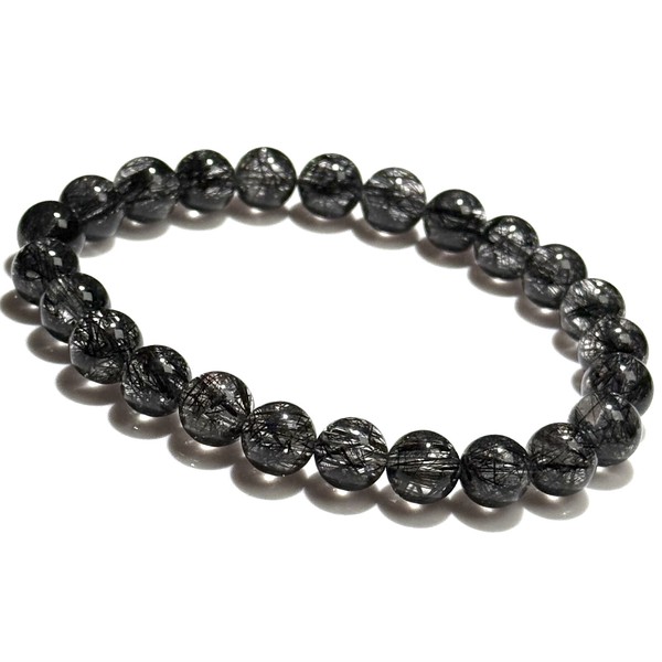 〔K2085-7〕高品質 約8mm 透明度が高い 迫力 ブラックルチルクォーツ ブレスレット