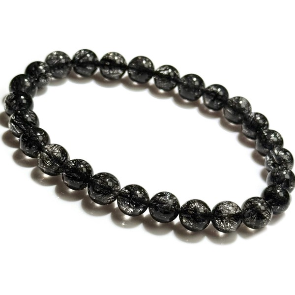〔K2085-8〕高品質 約7mm 透明度が高い 迫力 ブラックルチルクォーツ ブレスレット