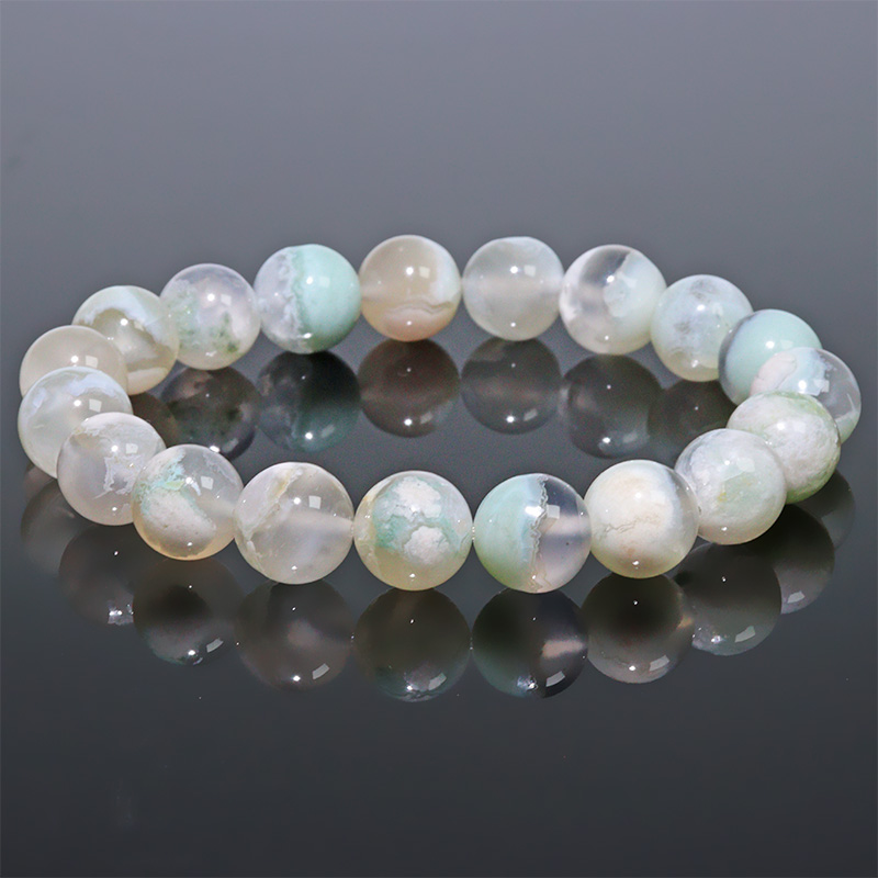 〔K2093-10m〕約10mm 緑桜瑪瑙  シリカ チェリーブロッサムアゲート ブレスレット グリーンサクラメノウ【ランダム発送】