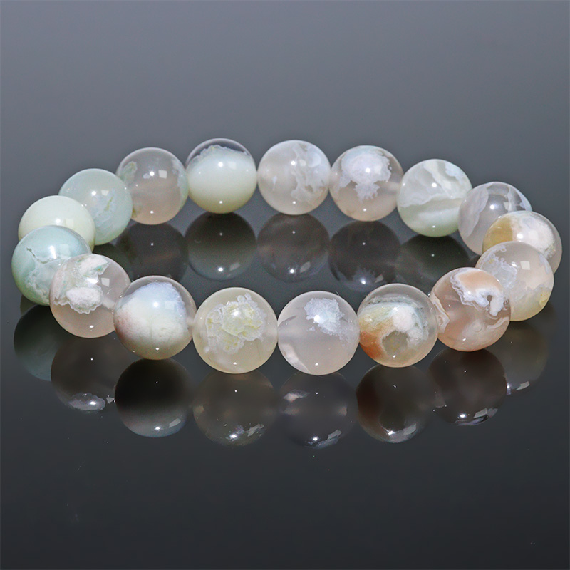 〔K2093-12m〕約12mm 緑桜瑪瑙  シリカ チェリーブロッサムアゲート ブレスレット グリーンサクラメノウ【ランダム発送】