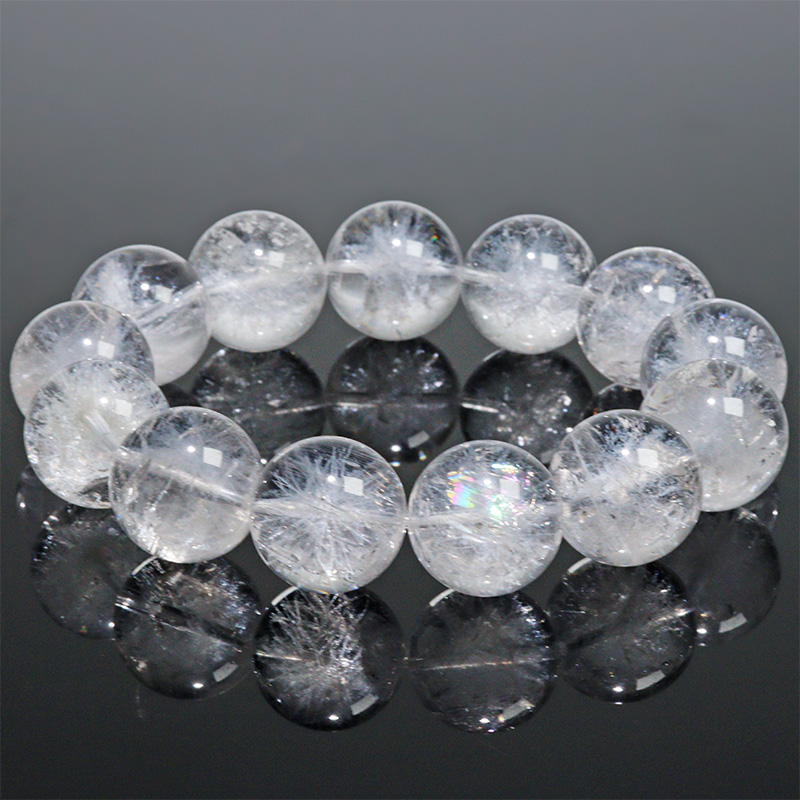 〔K2101-2〕約18mm 高品質天然水晶 ホワイトスタークォーツ ブレスレット ～雪華の輝き～