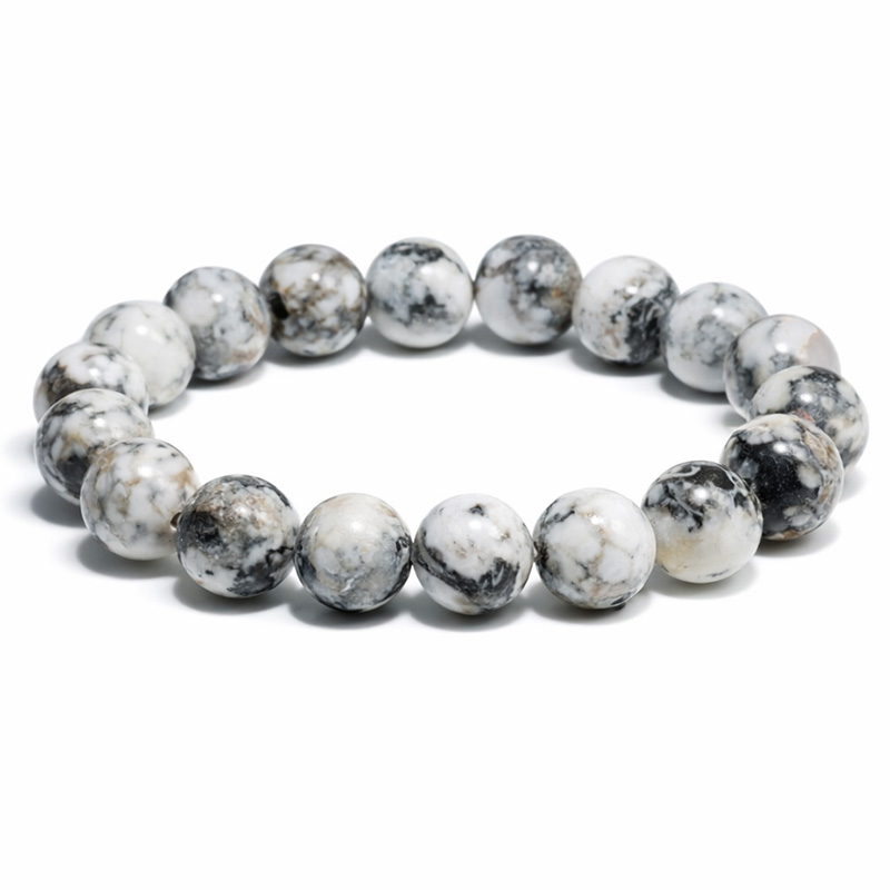 〔K2102-2〕約10mm ネバダ州トノパ産 ホワイトバッファロー 約10mm ブレスレット  希少鉱山【カード付】