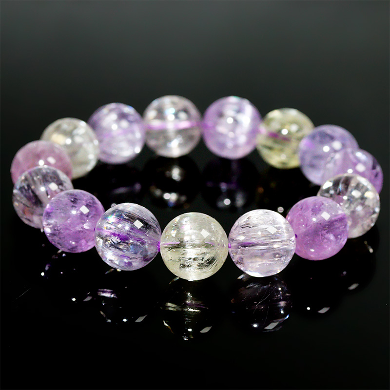 〔K2212-2〕【トップクオリティ】 約14mm キャッツアイクンツァイト スポジュメン Kunzite ブレスレット【至高の輝き】