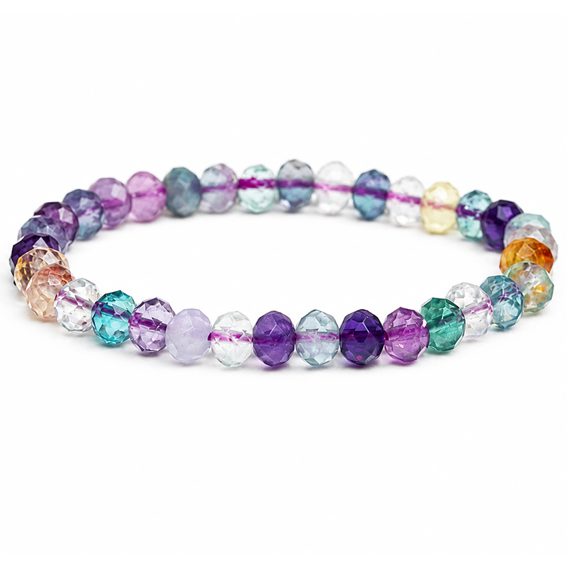 〔K2223〕約7mm ボタンカット フローライト ブレスレット 蛍石 Fluorite【ランダム発送】