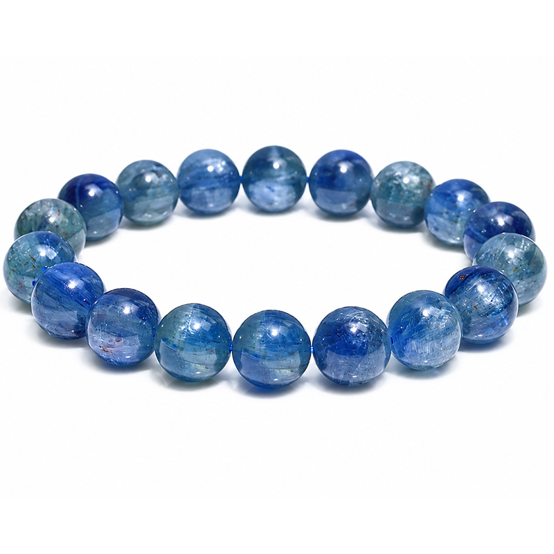 〔K2229-1〕約12mm グリーンブルーカイヤナイト 藍晶石 ブレスレット Kyanite 透明感とシラーが美しい藍緑色