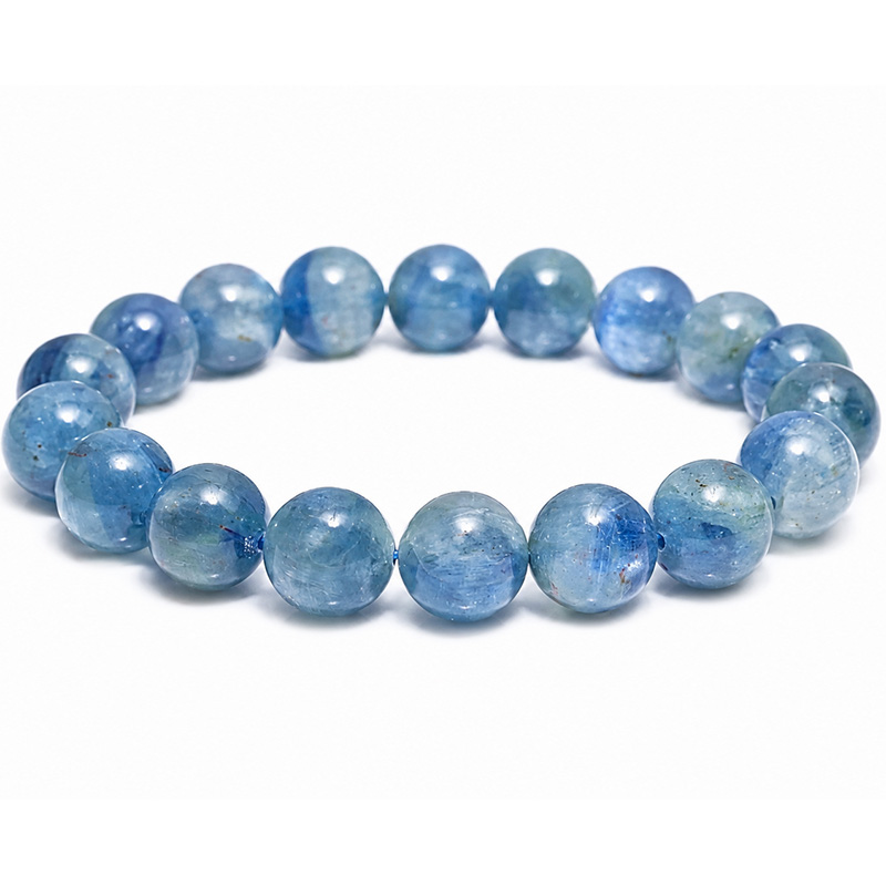 〔K2229-2〕約11mm グリーンブルーカイヤナイト 藍晶石 ブレスレット Kyanite 透明感とシラーが美しい藍緑色