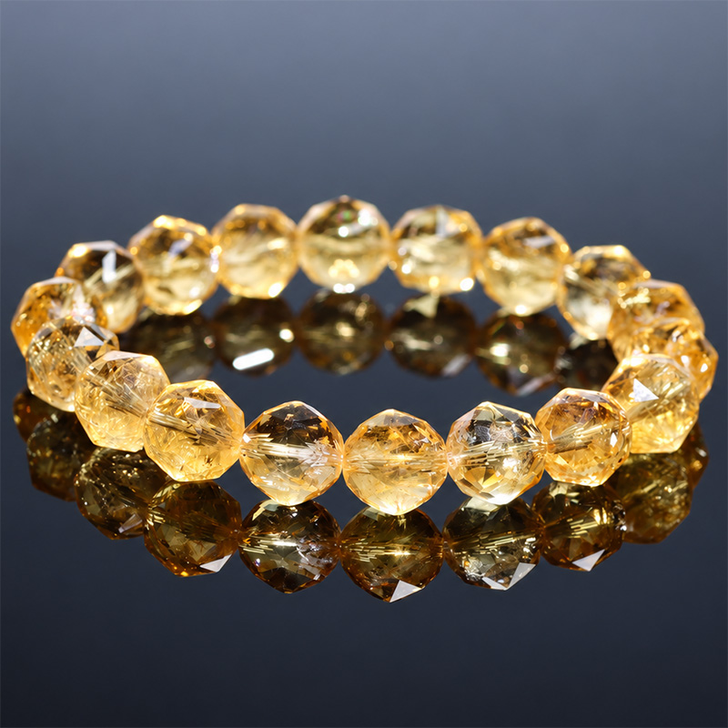 〔K2280-10m〕【高品質】約10mm シトリン スターカットブレスレット / 眩い黄金色の閃光（Citrine）