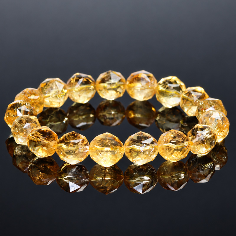 〔K2280-12m〕【高品質】約12mm シトリン スターカットブレスレット / 眩い黄金色の閃光（Citrine）