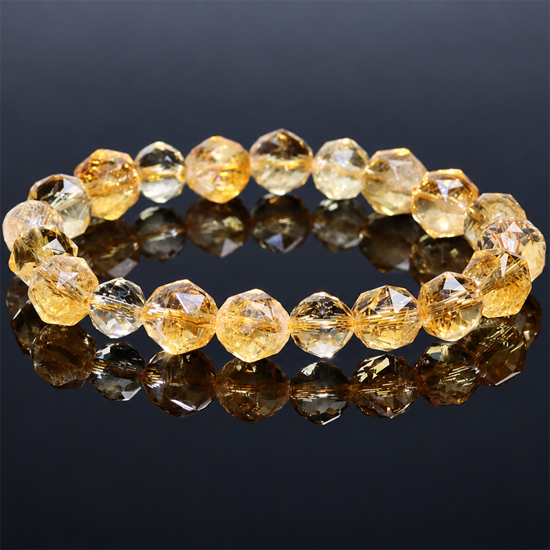 〔K2280-9m〕【高品質】約8-9mm シトリン スターカットブレスレット / 眩い黄金色の閃光（Citrine）