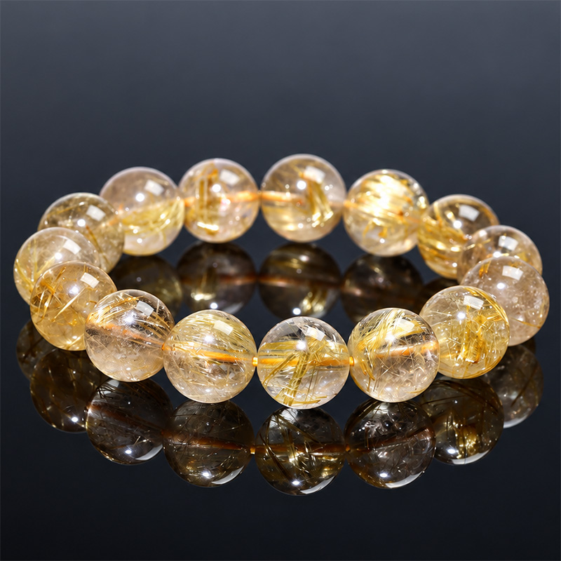 〔K2283〕【輝く金針】約15mm ルチルクォーツブレスレット / 黄金色の輝き（Rutilated Quartz）