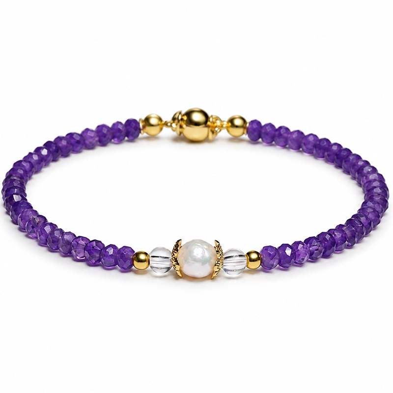 〔K2284-2〕アメジスト＆シェルパール デザインブレスレット Amethyst & Shell Pearl 紫水晶・貝パール