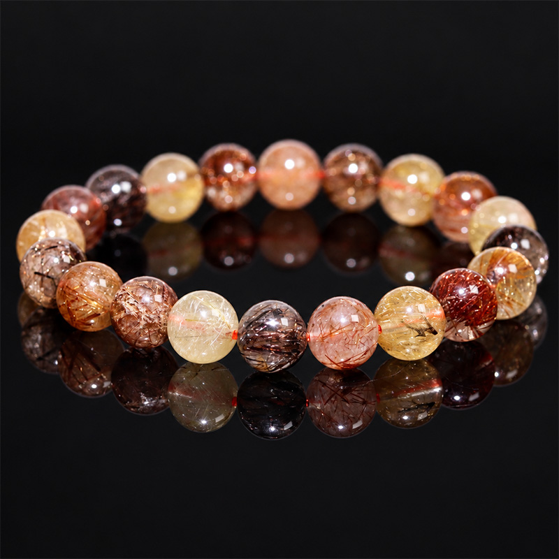 〔K2293-1〕約9mm ミックスルチルクォーツ ブレスレット ～彩り豊かな針状の輝き～ Rutilated Quartz 金紅石入り水晶