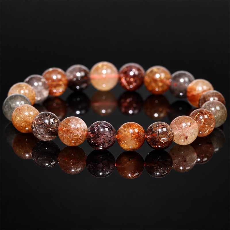 〔K2293-3〕約9mm ミックスルチルクォーツ ブレスレット ～彩り豊かな針状の輝き～ Rutilated Quartz 金紅石入り水晶