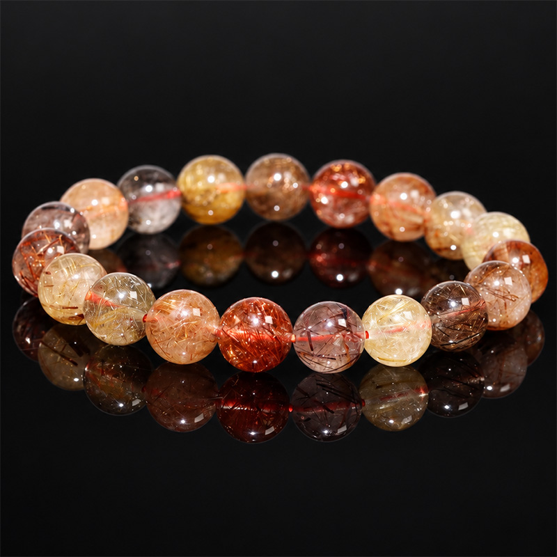 〔K2293-4〕約10mm ミックスルチルクォーツ ブレスレット ～彩り豊かな針状の輝き～ Rutilated Quartz 金紅石入り水晶