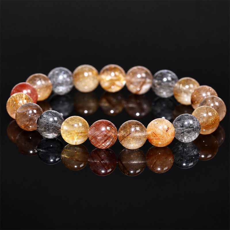 〔K2293-5〕約10mm ミックスルチルクォーツ ブレスレット ～彩り豊かな針状の輝き～ Rutilated Quartz 金紅石入り水晶