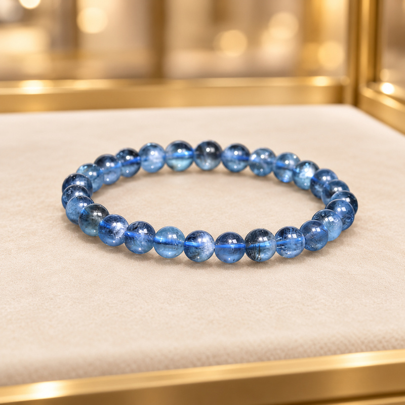 〔K2296-1〕約6.7mm 高品質モスアクアマリン Moss Aquamarine 藍玉 丸玉ブレスレット