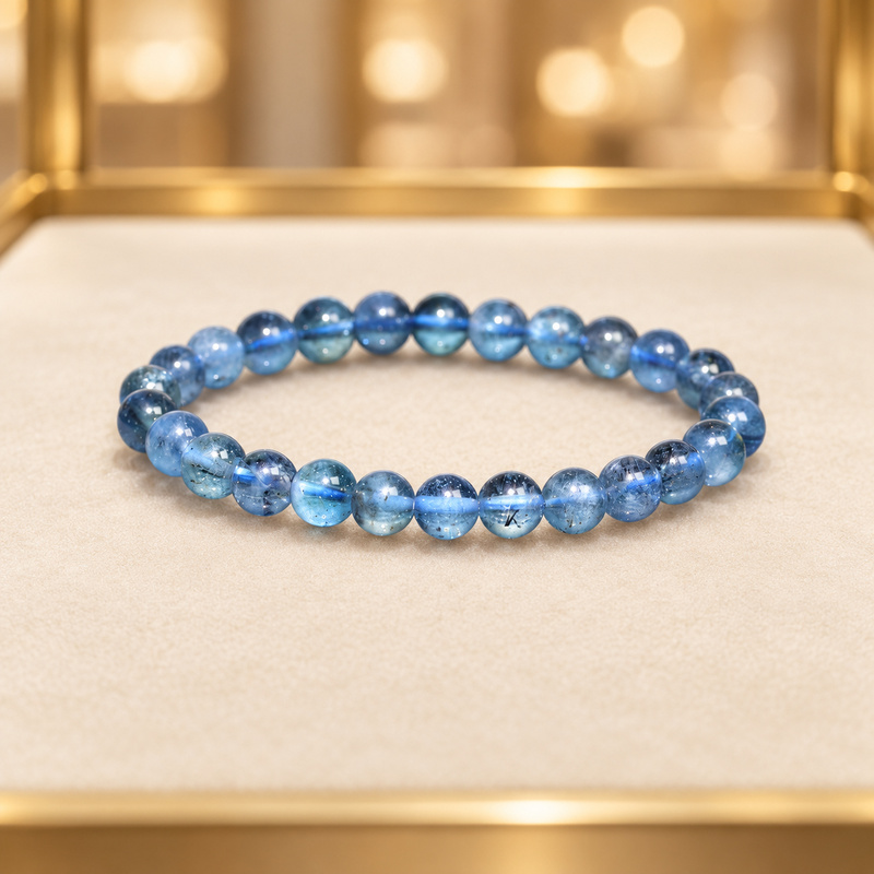 〔K2296-2〕約7mm 高品質モスアクアマリン Moss Aquamarine 藍玉 丸玉ブレスレット