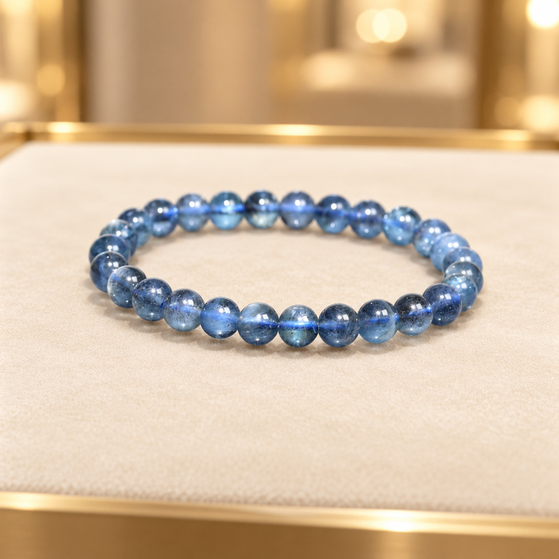 〔K2296-3〕約7mm 高品質モスアクアマリン Moss Aquamarine 藍玉 丸玉ブレスレット