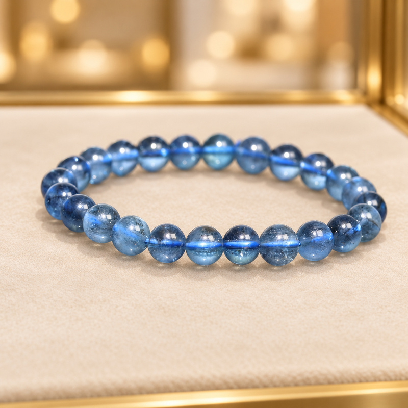 〔K2296-4〕約8mm 高品質モスアクアマリン Moss Aquamarine 藍玉 丸玉ブレスレット