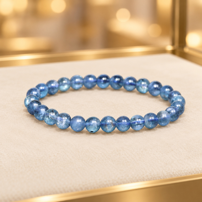 〔K2296-5〕約6.6mm ディープスターアクアマリン Deep Star Aquamarine 藍玉  丸玉ブレスレット
