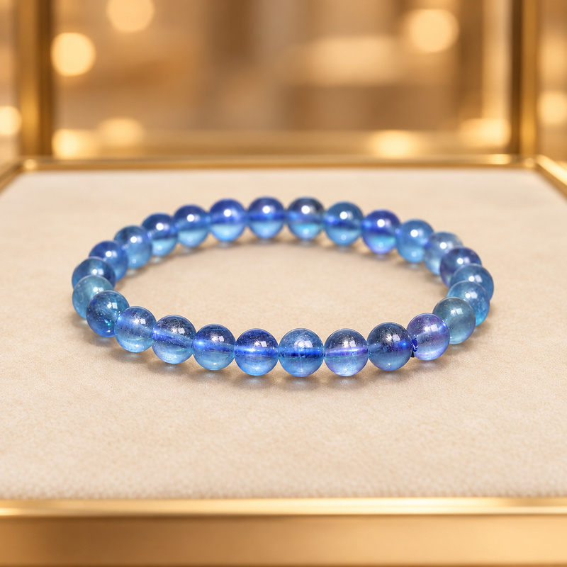 〔K2297-1〕約7mm 高品質 アクアマリン Aquamarine 藍玉  丸玉ブレスレット
