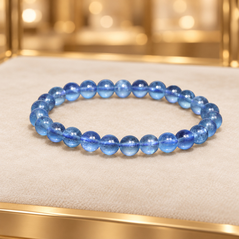 〔K2297-2〕約7mm 高品質 アクアマリン Aquamarine 藍玉  丸玉ブレスレット