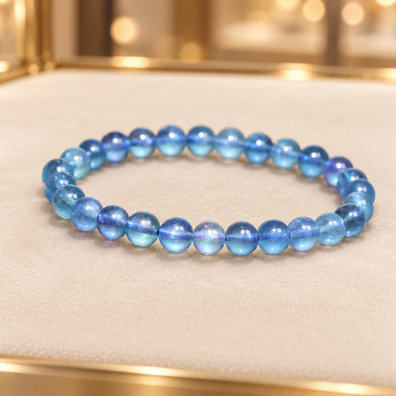 〔K2297-3〕約7mm 高品質 アクアマリン Aquamarine 藍玉  丸玉ブレスレット