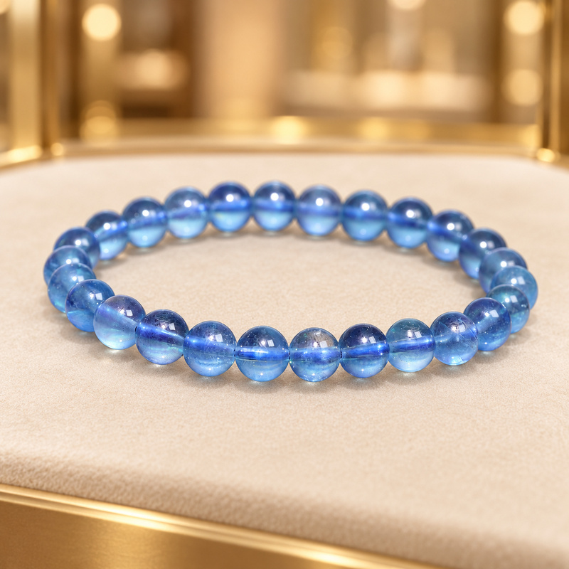 〔K2297-4〕約7mm 高品質 アクアマリン Aquamarine 藍玉  丸玉ブレスレット
