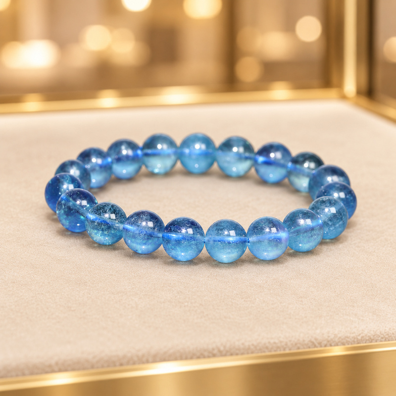 〔K2297-5〕約10mm 高品質 アクアマリン Aquamarine 藍玉  丸玉ブレスレット