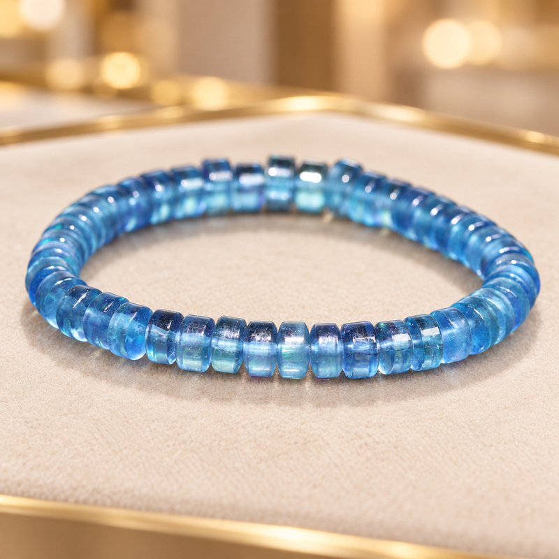 〔K2298〕約7mm 高品質 アクアマリン 平丸ビーズ  Aquamarine 藍玉 ブレスレット