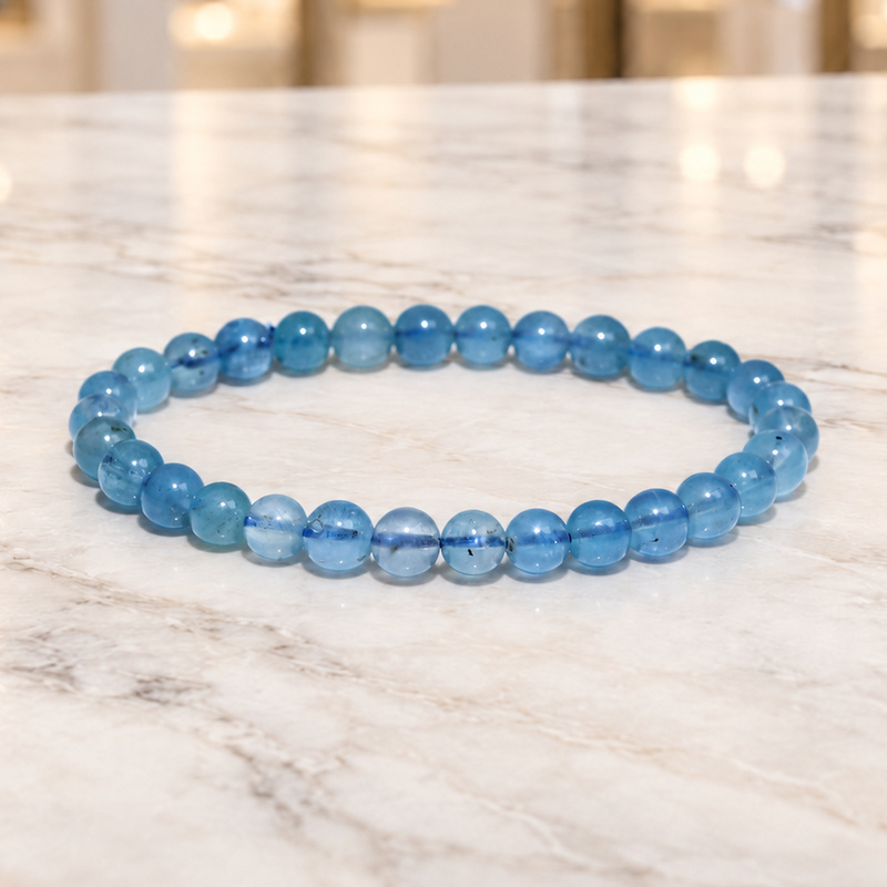 〔K2300-2〕【スーパーセール】約6mm アクアマリン Moss Aquamarine 藍玉 丸玉ブレスレット【ランダム発送】