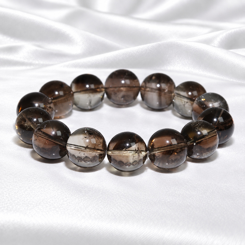〔K2303-2〕約16.5mm スモーキーシトリン Smoky Citrine ゼウスクォーツ 丸玉ブレスレット