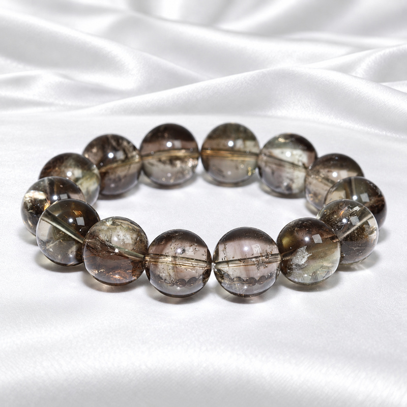 〔K2303-3〕約16.5mm スモーキーシトリン Smoky Citrine ゼウスクォーツ 丸玉ブレスレット