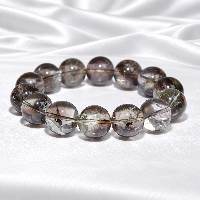 〔K2303-4〕約16.5mm スモーキーシトリン Smoky Citrine ゼウスクォーツ 丸玉ブレスレット