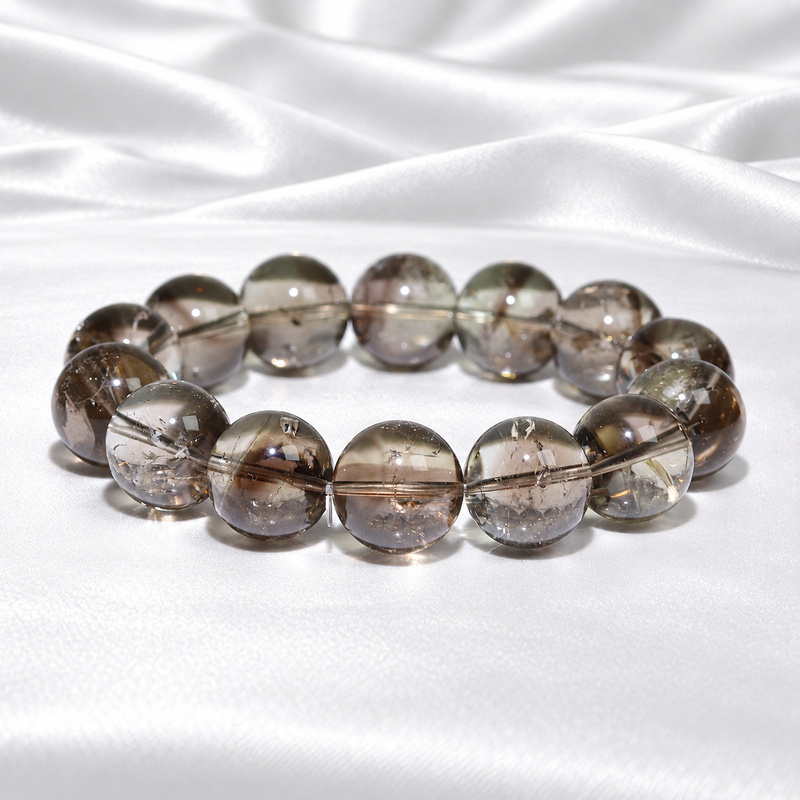 〔K2303-5〕約16.5mm スモーキーシトリン Smoky Citrine ゼウスクォーツ 丸玉ブレスレット