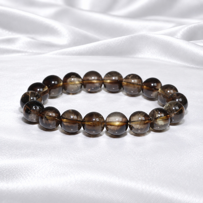 〔K2304-1〕約11mm スモーキーシトリン Smoky Citrine ゼウスクォーツ 丸玉ブレスレット