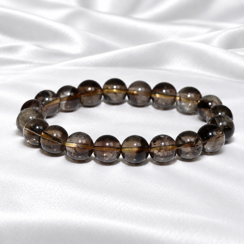 〔K2304-2〕約10.5mm スモーキーシトリン Smoky Citrine ゼウスクォーツ 丸玉ブレスレット
