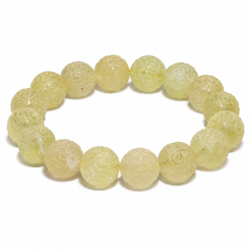 〔K2306〕約12mm レモンクォーツ 回紋珠 Lemon Quartz レモン水晶 ブレスレット【ランダム発送】