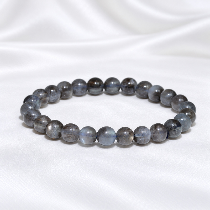 〔K2307-2〕約7.4mm スターアクアマリン  Star Aquamarine 藍玉  丸玉ブレスレット