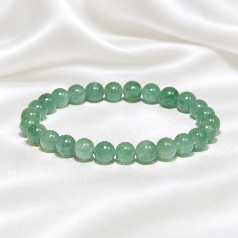 〔K2311-2〕約7mm 美しいシラー グリーンカイヤナイト Green Kyanite 藍晶石 丸玉ブレスレット 【ランダム発送】