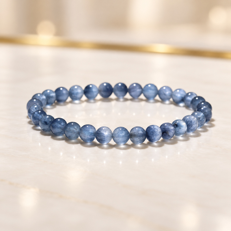 〔K2313-1〕約6.4mm ブラジル産 高品質 ブルーラビットヘアールチル Blue Rabbit Hair 丸玉ブレスレット