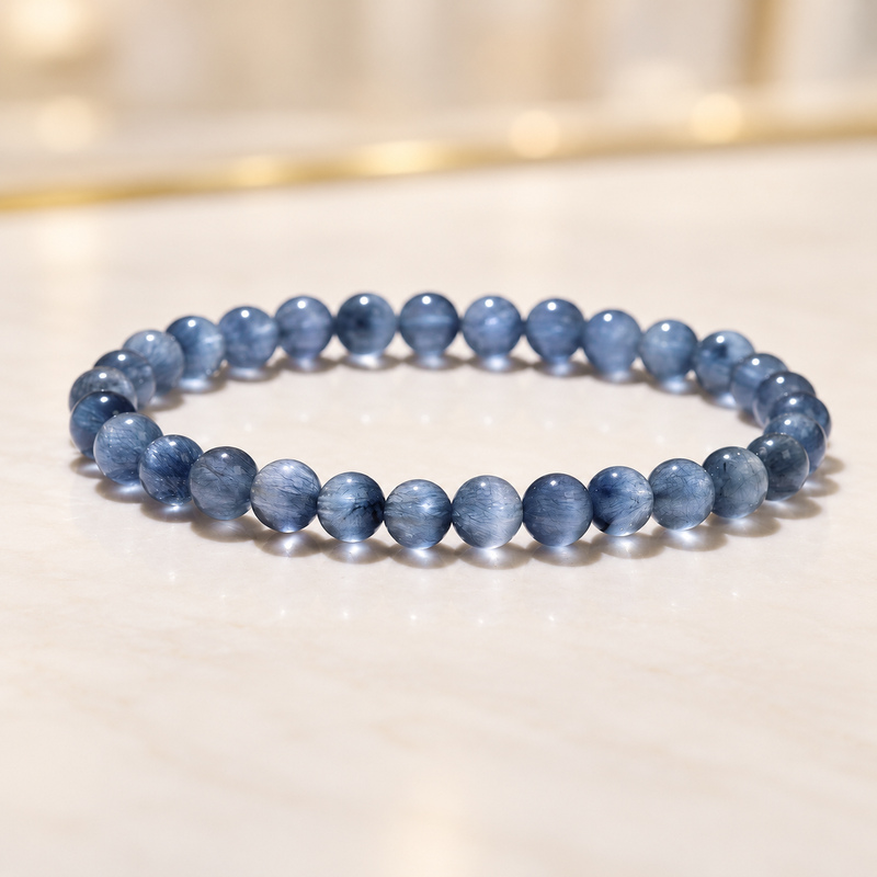 〔K2313-3〕約6.4mm ブラジル産 高品質 ブルーラビットヘアールチル Blue Rabbit Hair 丸玉ブレスレット