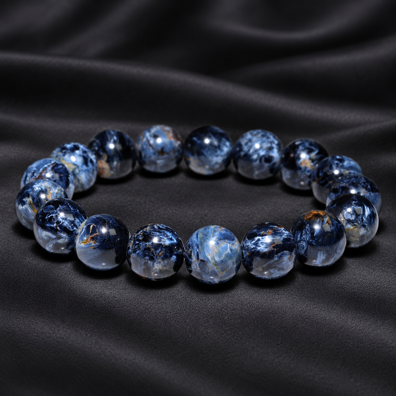 〔K2319-4〕約12.5mm ブルーピーターサイト Blue Pietersite ナミビア産 角閃石 丸玉ブレスレット