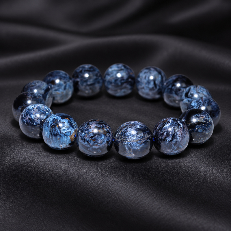 〔K2319-5〕約14mm ブルーピーターサイト Blue Pietersite ナミビア産 角閃石 丸玉ブレスレット