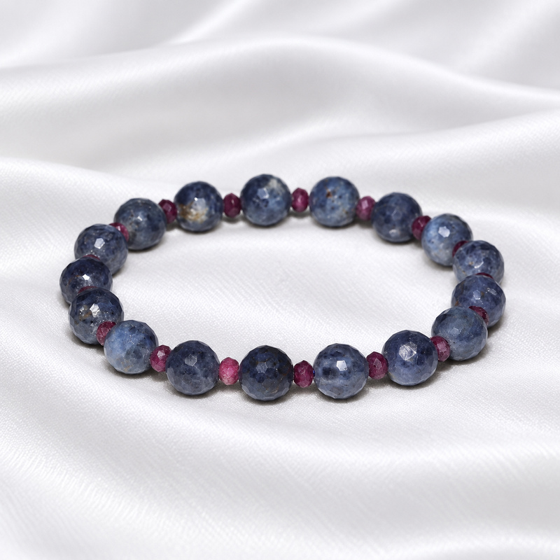 〔K2323-2〕サファイア Sapphire 青玉＆ルビー Ruby 紅玉 多面カット デザインブレスレット