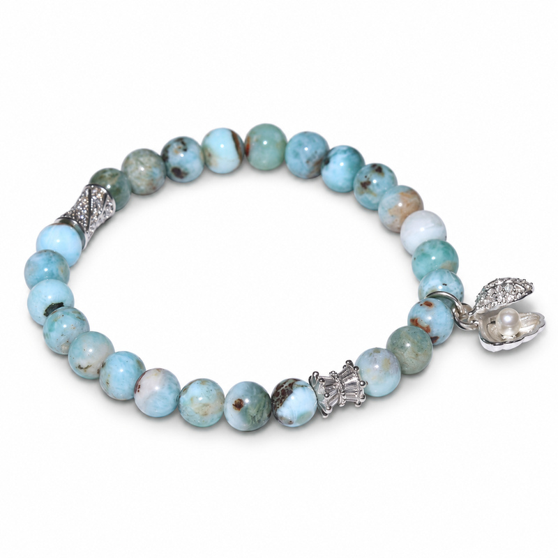 〔K2324-3〕キュープライトラリマー  Larimar  チョコレートラリマー 貝殻モチーフ デザインブレスレット