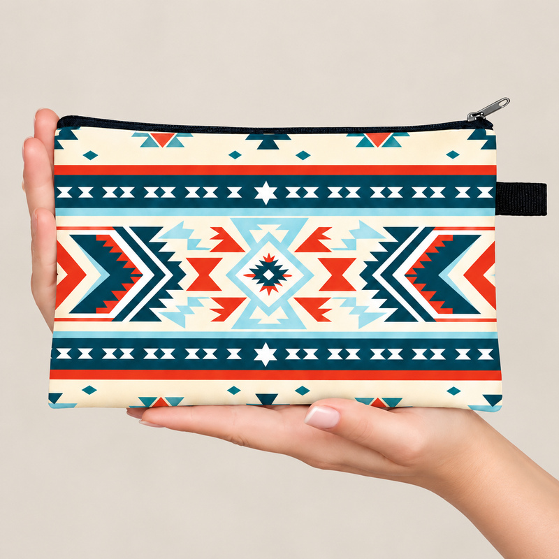〔O53-1〕15.5×21cm ネイティブ・アメリカン風 幾何学模様 ポーチ Geometric Pattern Pouch 小物入れ マチなし