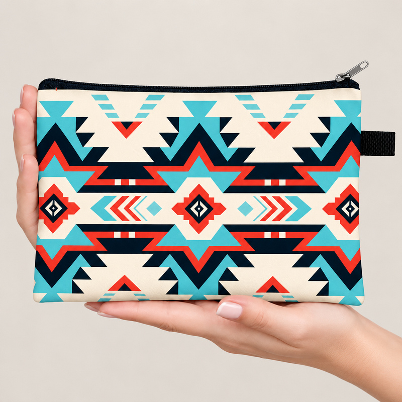 〔O53-2〕15.5×21cm ネイティブ・アメリカン風 幾何学模様 ポーチ Geometric Pattern Pouch 小物入れ マチなし